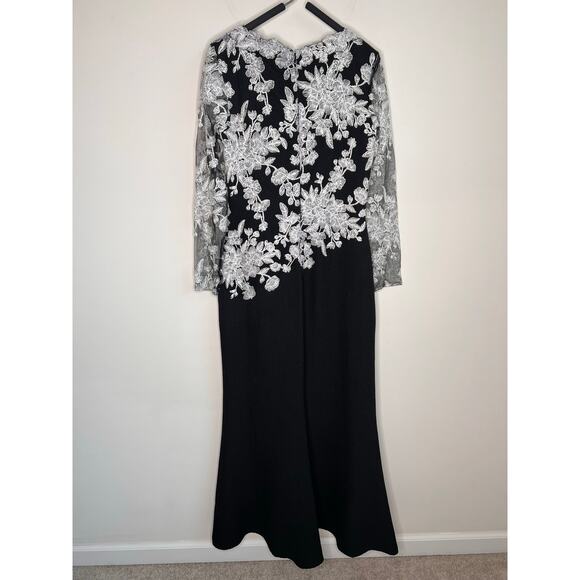 Tadashi Shoji Ishi Embroidered Tulle Evening Gown Black/White Women's Size 6 - Picture 8 of 12